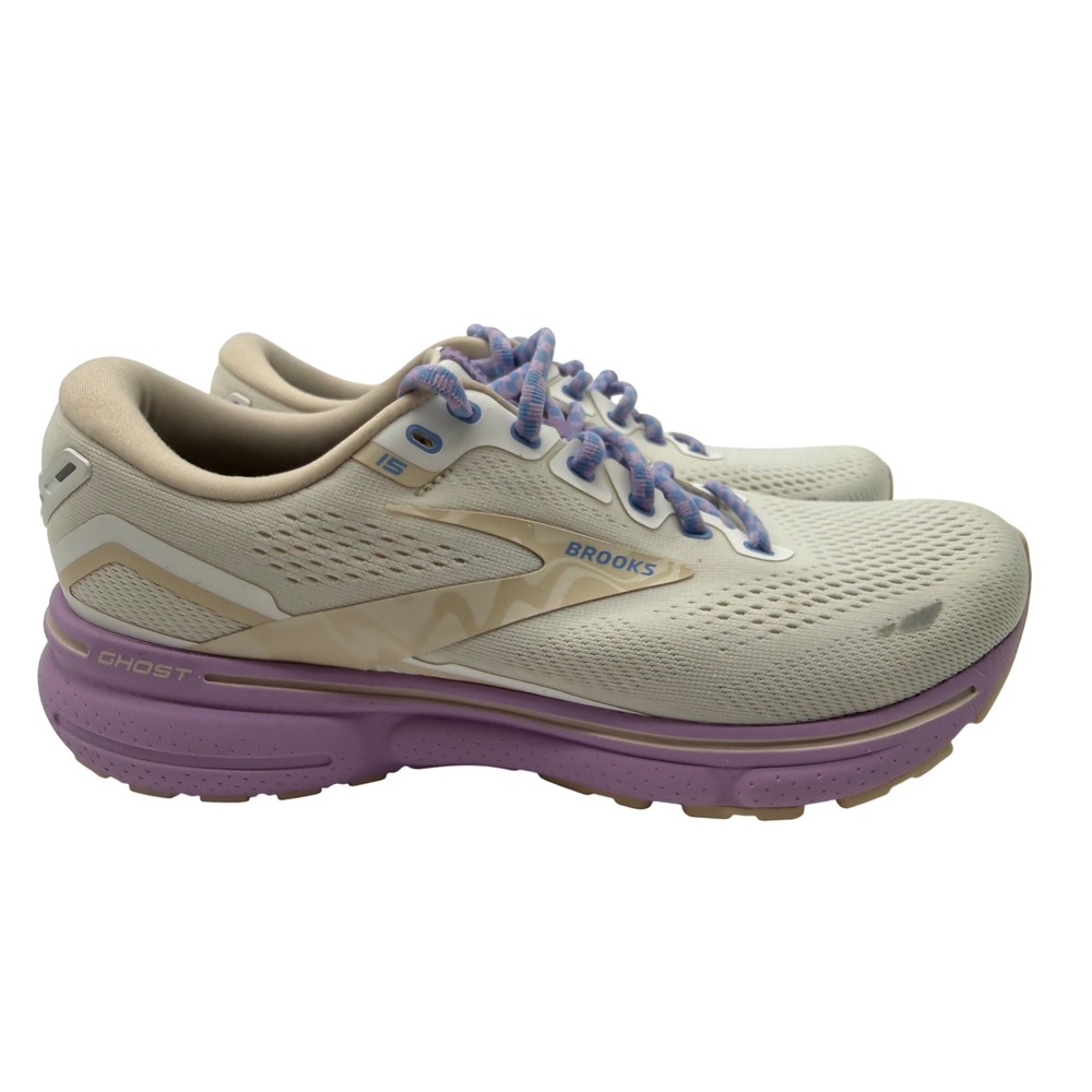 Brooks Ghost 15 Running Shoes Womens 10 Wide Cream Purple Excellent Athletic